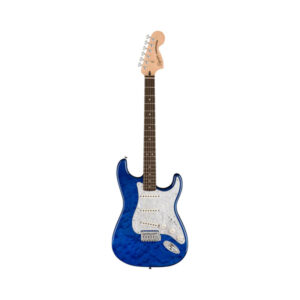 Squier FSR Affinity Series Stratocaster QMT Electric Guitar, Laurel FB, Sapphire Blue Transparent