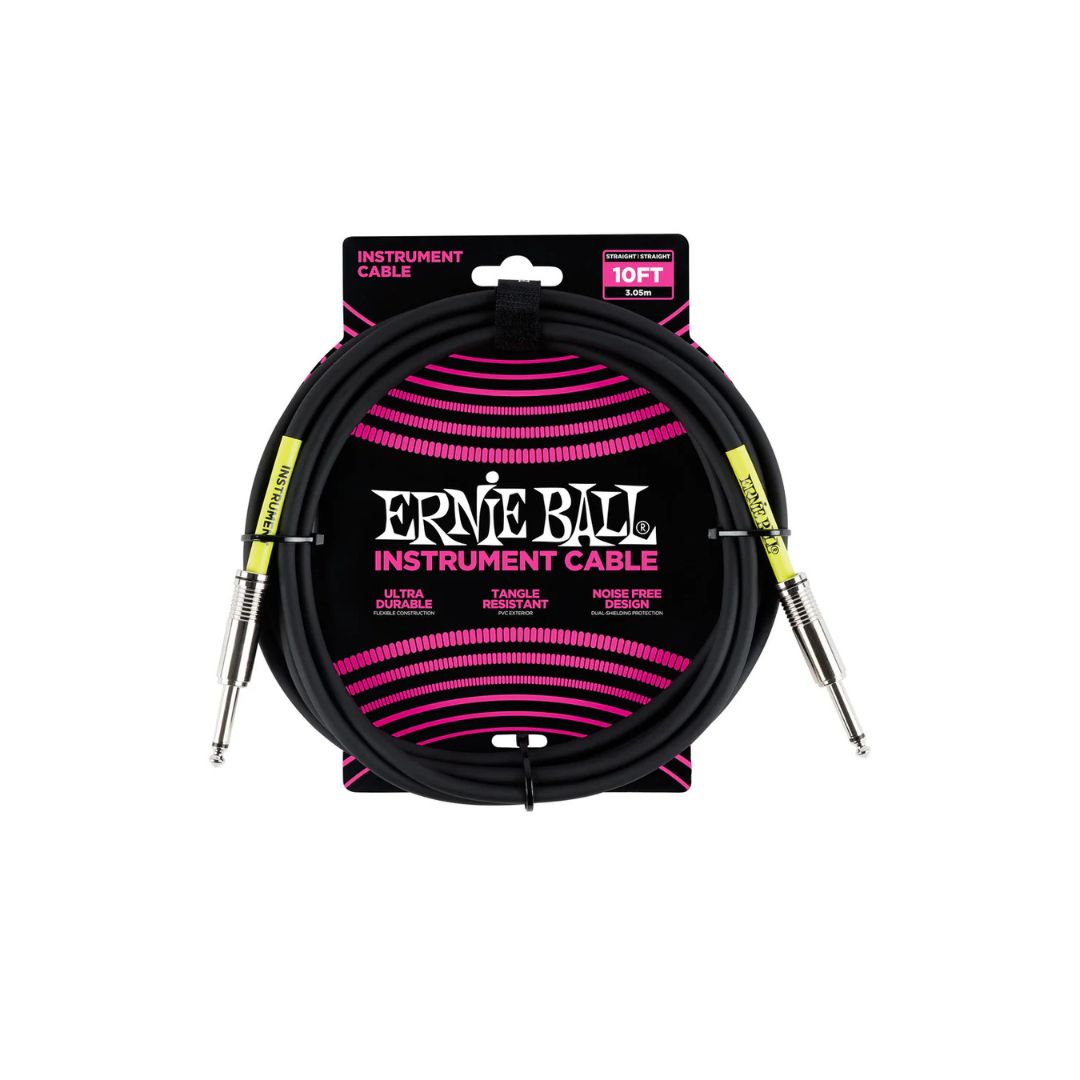 Ernie Ball 10' Straight to Straight Instrument Cable, Black