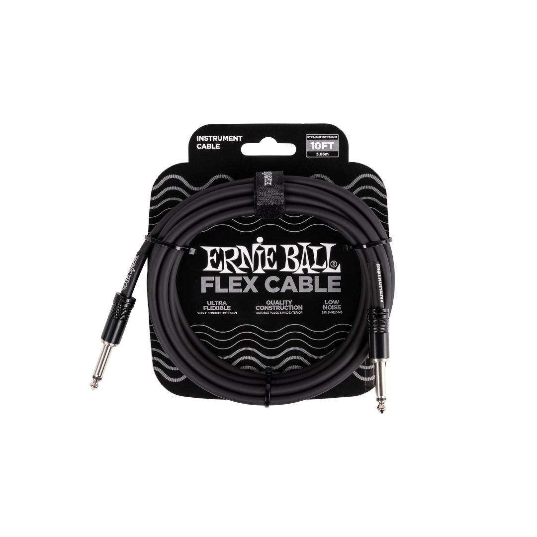 Ernie Ball 10FT Flex Straight to Straight Instrument Cable, Black