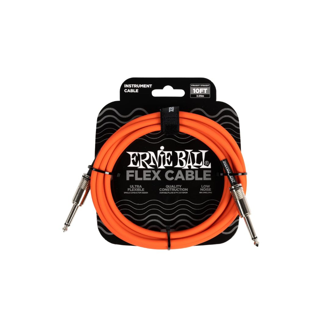 Ernie Ball 10FT Flex Straight to Straight Instrument Cable, Orange