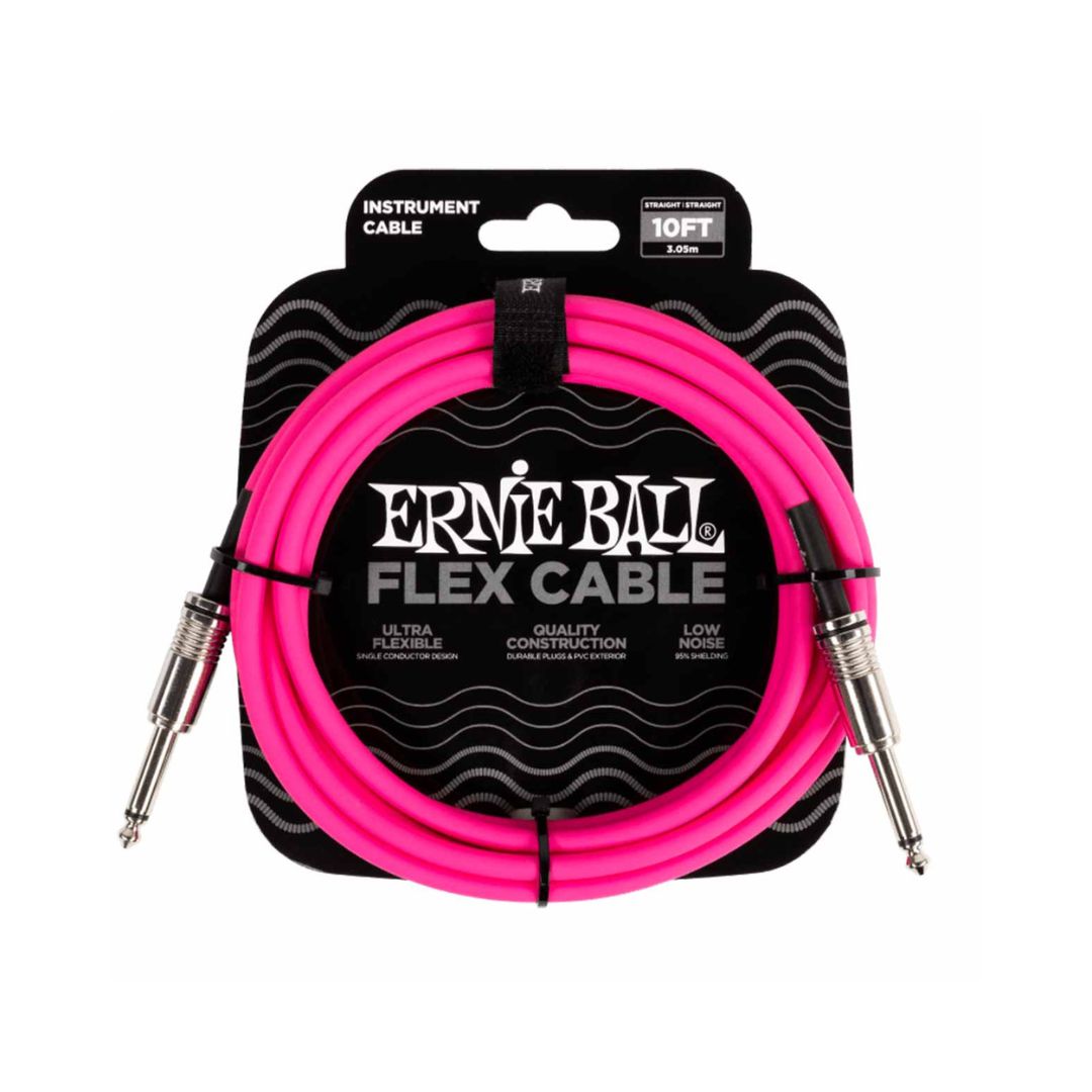 Ernie Ball 10FT Flex Straight to Straight Instrument Cable, Pink