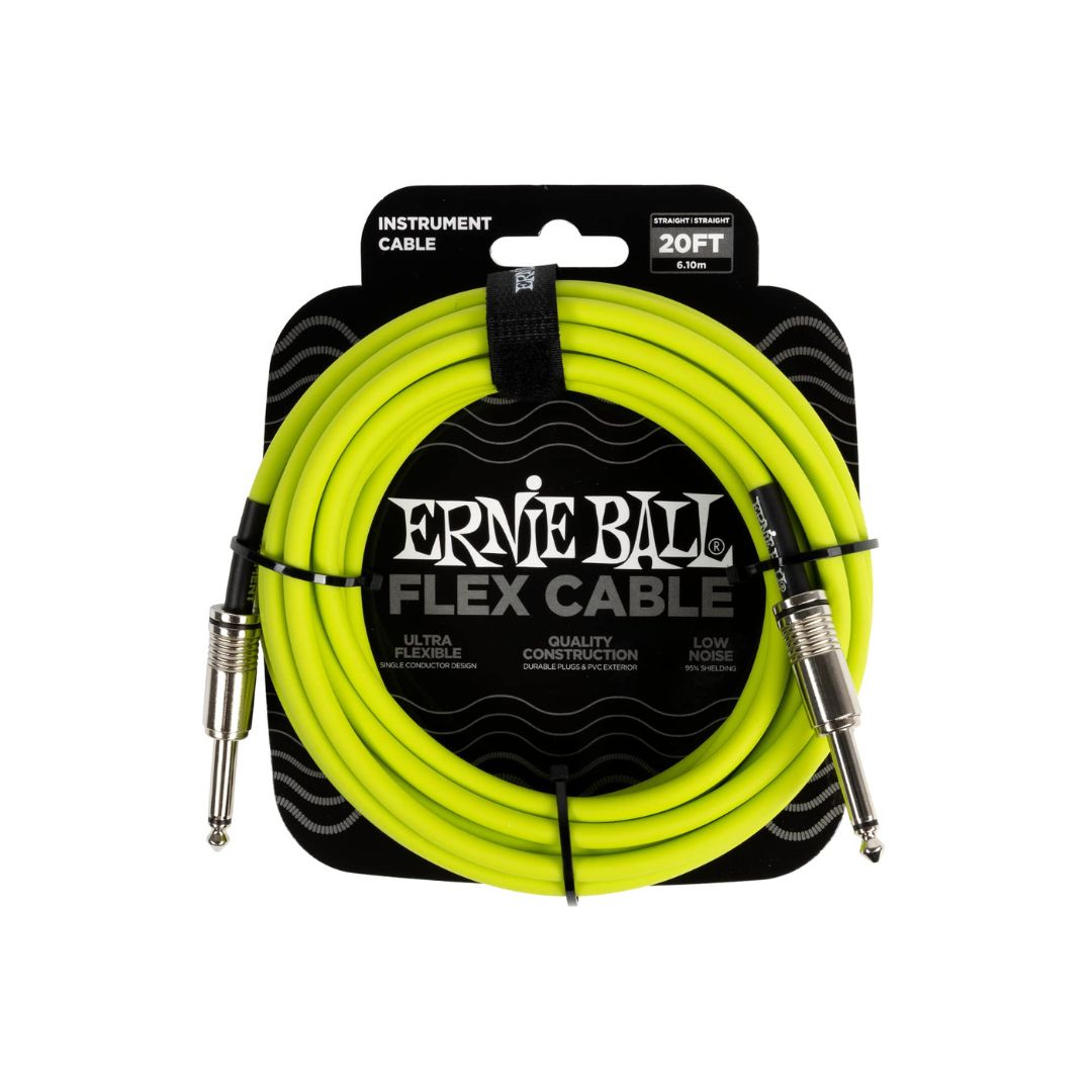 Ernie Ball 20FT Flex Straight to Straight Instrument Cable, Green