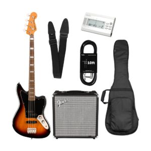 Squier Jaguar Bass Guitar Bundle, 3-Tone Sunburst